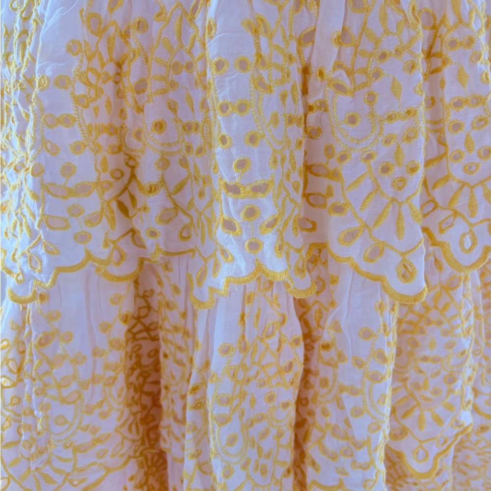NJ Couture Yellow and White Eyelet Lace Tiered Sundress Ruffles Sunny Size L - Picture 7 of 17